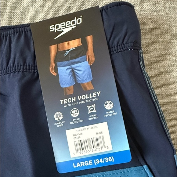 Speedo Men's Navy and Light Blue Swim Trunks - Picture 2 of 7